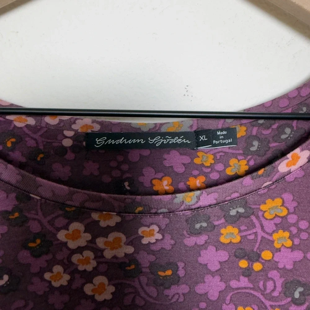 Gudrun Sjoden Women Tunic Dress XL Purple Floral Pockets Lyocell Stretch